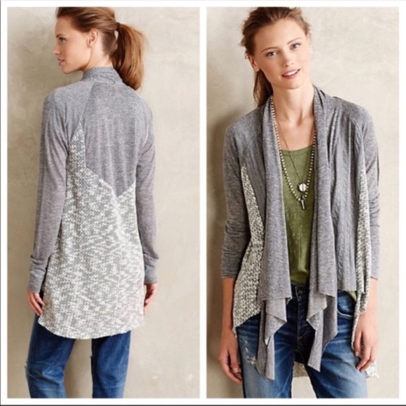Anthropologie Sweaters - Anthro brand Tiny gray contrast waterfall cardigan